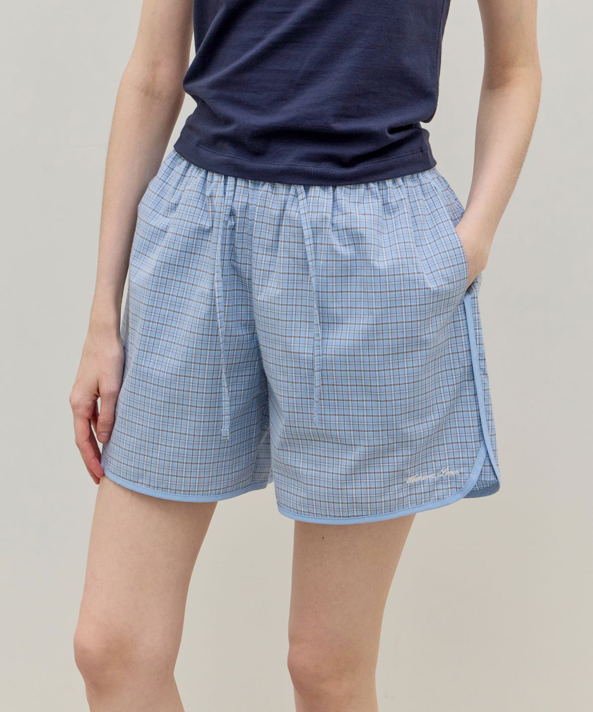 르바(LEVAR) Cotton Binding Trunk Shorts - Blue Check