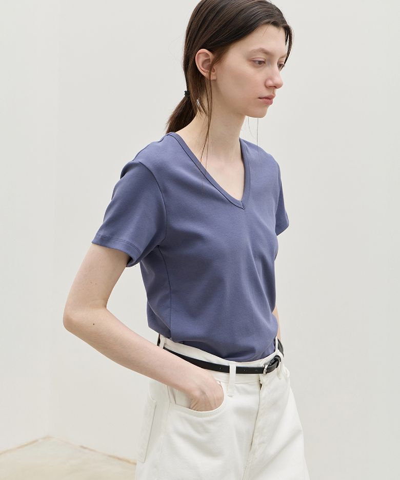 All-day Cotton V-neck T-shirt - Dusty Blue