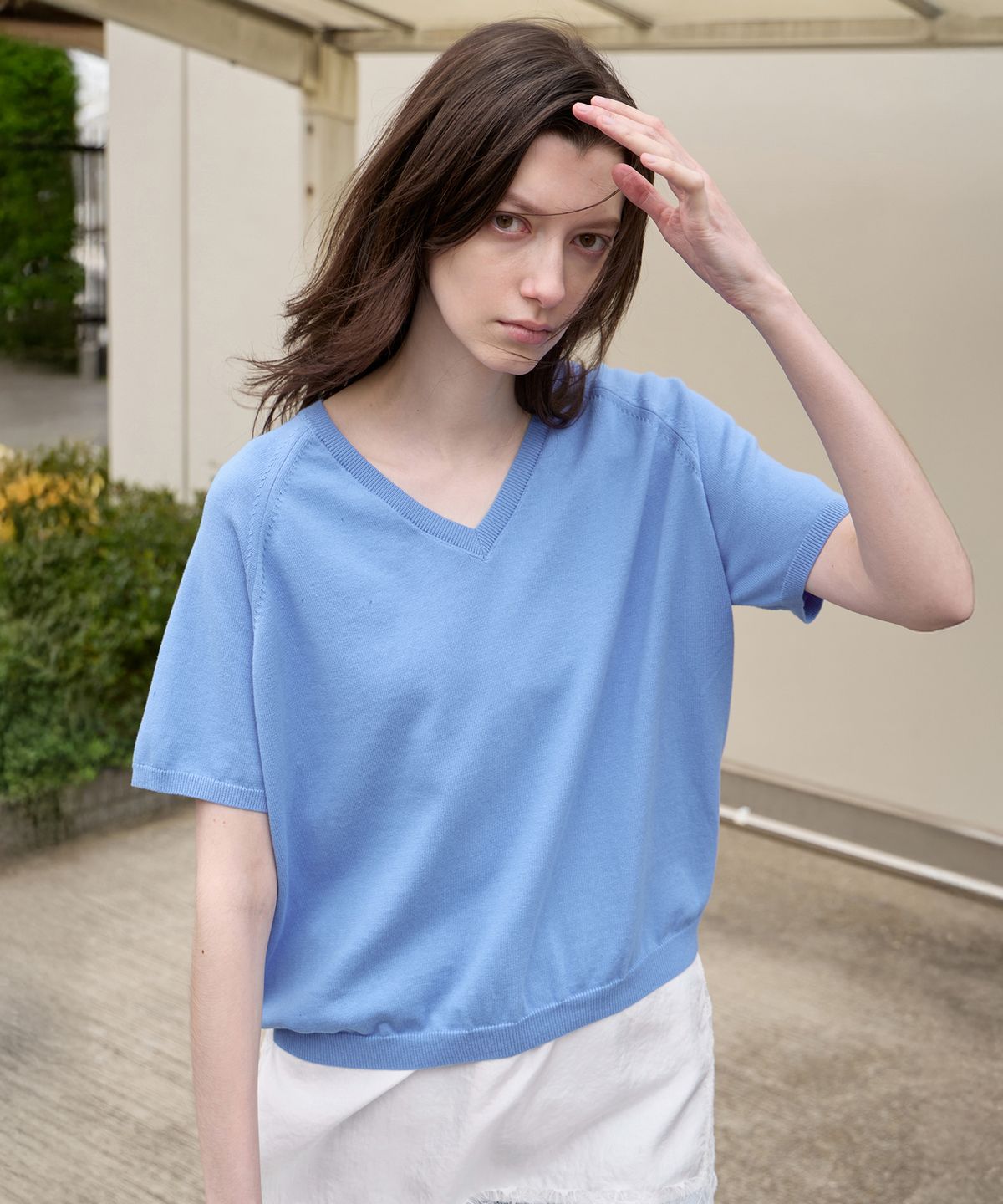 르바(LEVAR) Fresh Cotton V-Neck Knit - Harbor Blue