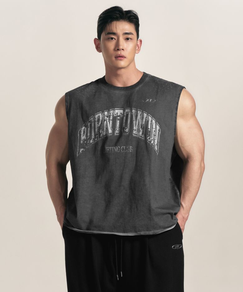 CRACK LOGO GARMENT DYED SLEEVELESS [CHARCOAL]