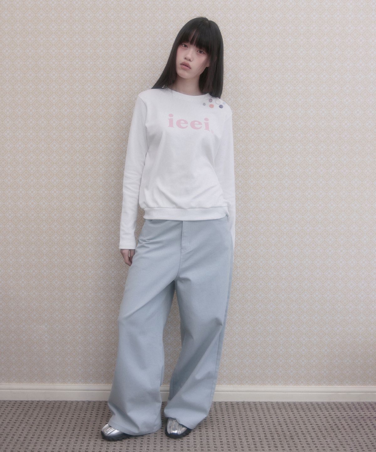 아이이이아이(IEEI) 심볼 패치 벌룬 핏 와이드 팬츠_스카이블루
