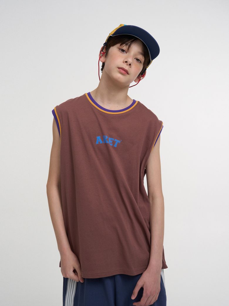A COLOR-BLOCK LINE TOP_BROWN