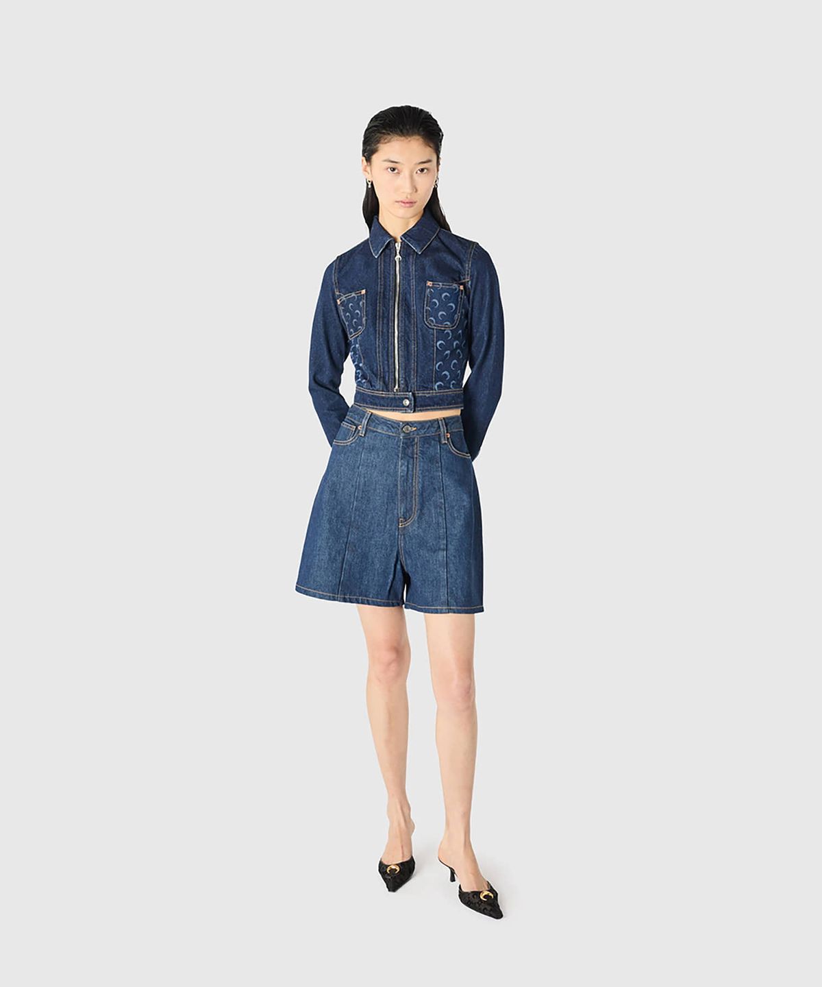 마린 세르(MARINE SERRE) (W) 데님 쇼츠 미드나잇 블루 MIDNIGHT BLUE DENIM SHORTS BL80 MIDNIGHT BLUE