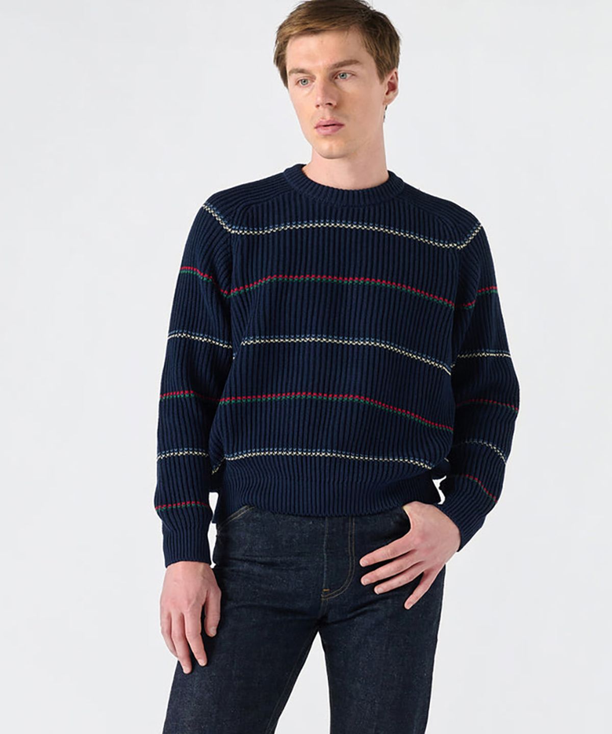 노아(NOAH) (U) 스트라이프 셰이커 스웨터 네이비 스트라이프 STRIPED SHAKER SWEATER NAVY STRIPE