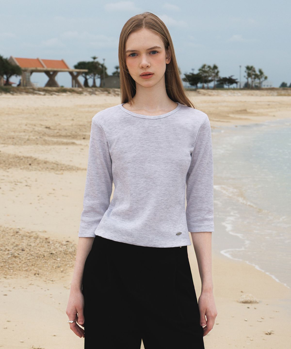 드헤베(DEHEVE) Basic Waffle T-Shirt [Gray]
