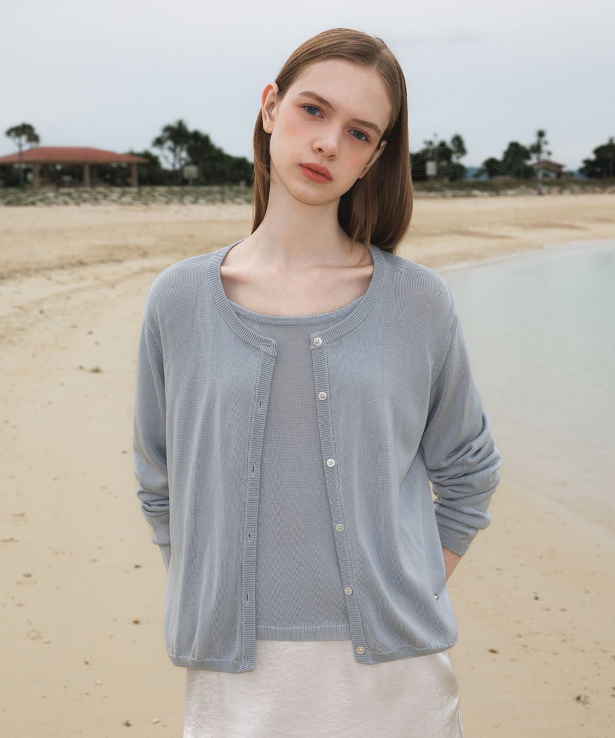 드헤베(DEHEVE) Summer Knit Cardigan Set [Sky Blue]