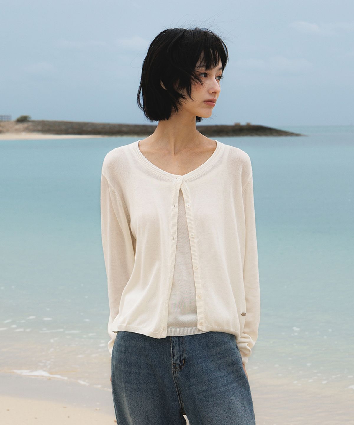 드헤베(DEHEVE) Summer Knit Cardigan Set [Ivory]
