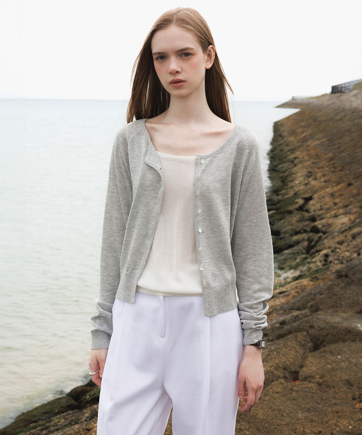 드헤베(DEHEVE) Airy Raglan Cardigan [Gray]
