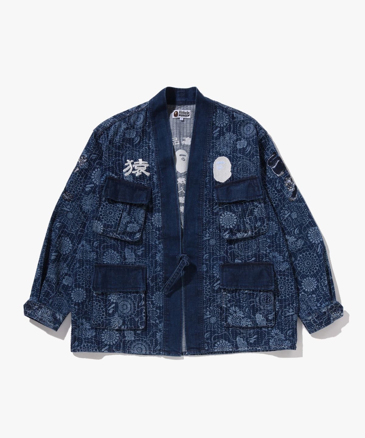 베이프(BAPE) 재패니즈 인디고 아트 카모 정글 퍼티그 기모노(M) INDIGO