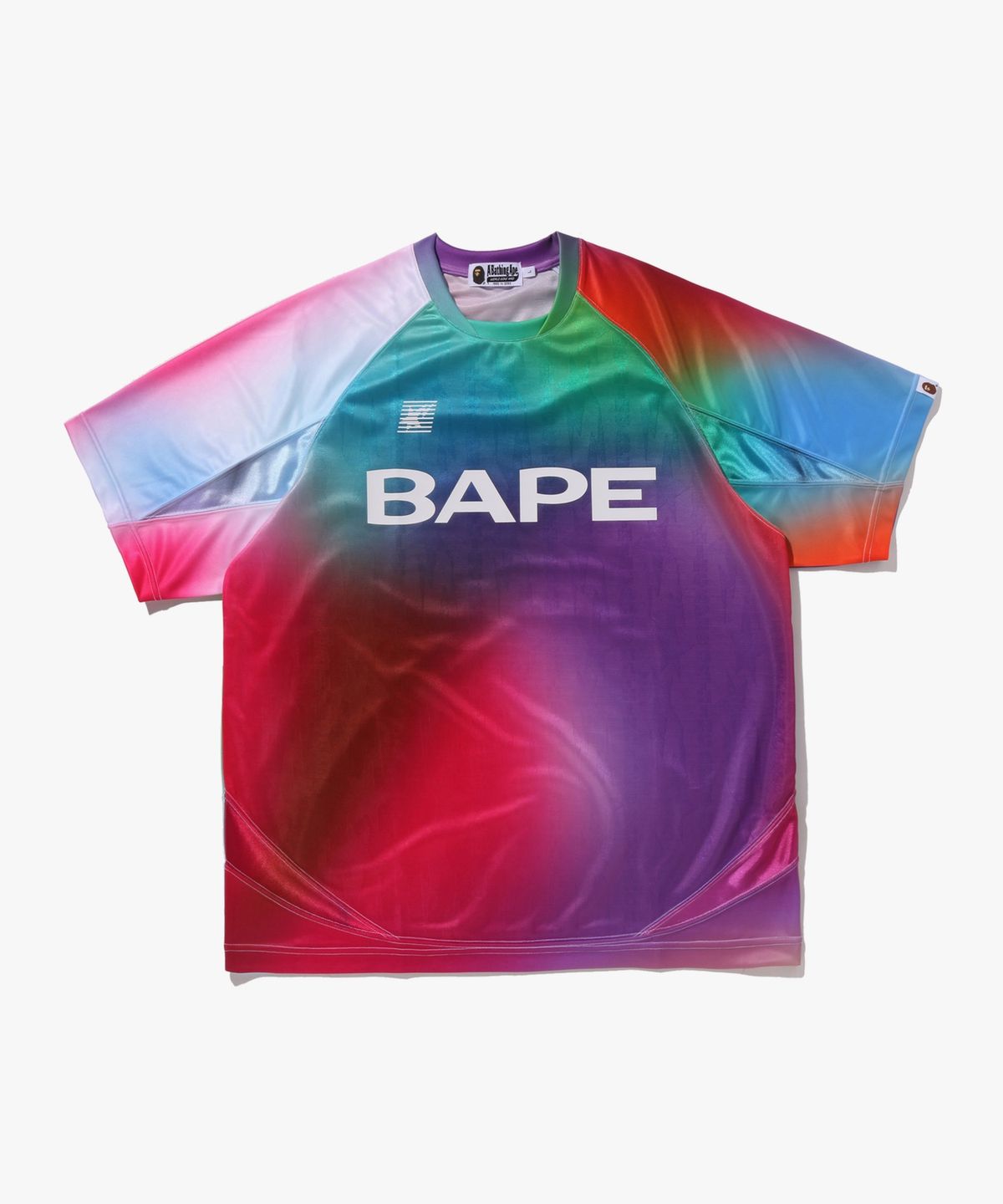 베이프(BAPE) 타이 다이 스타 스트라이프 패턴 릴렉스드 핏 풋볼 저지 티셔츠(M) MULTI