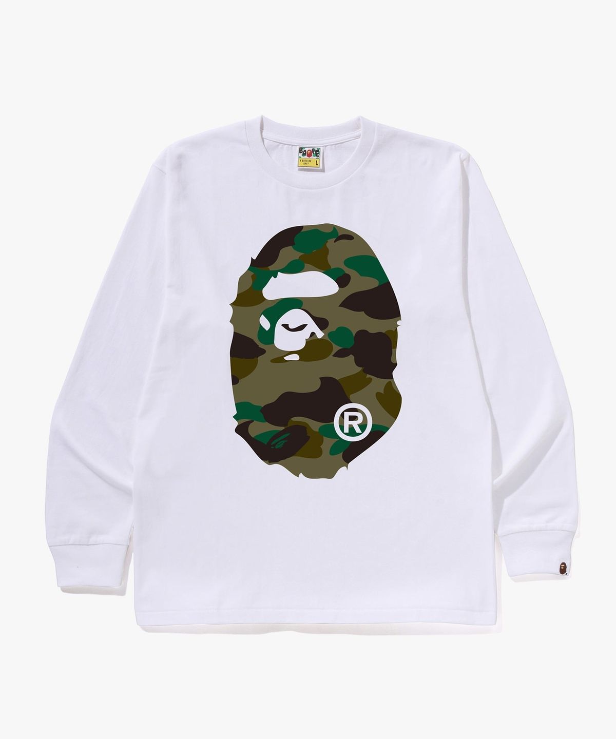 베이프(BAPE) 퍼스트 카모 빅 에이프 헤드 롱슬리브 티셔츠(M) WHITE/GREEN