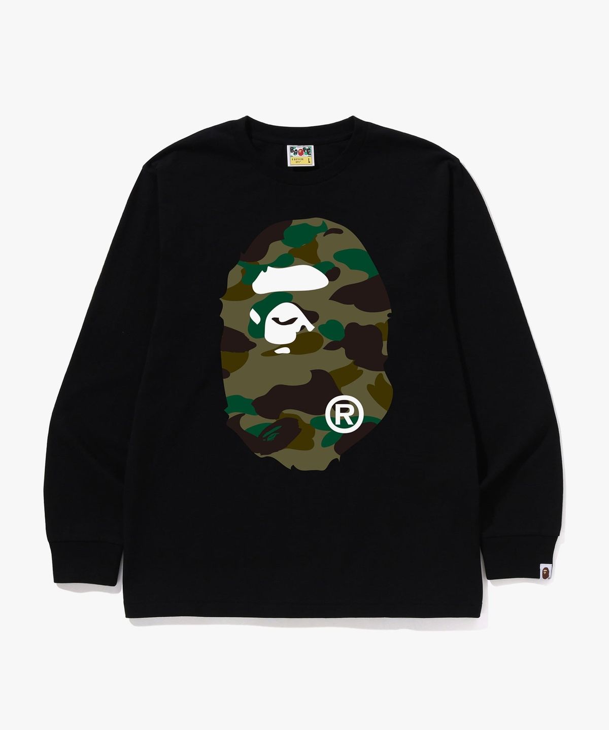 베이프(BAPE) 퍼스트 카모 빅 에이프 헤드 롱슬리브 티셔츠(M) BLACK/GREEN