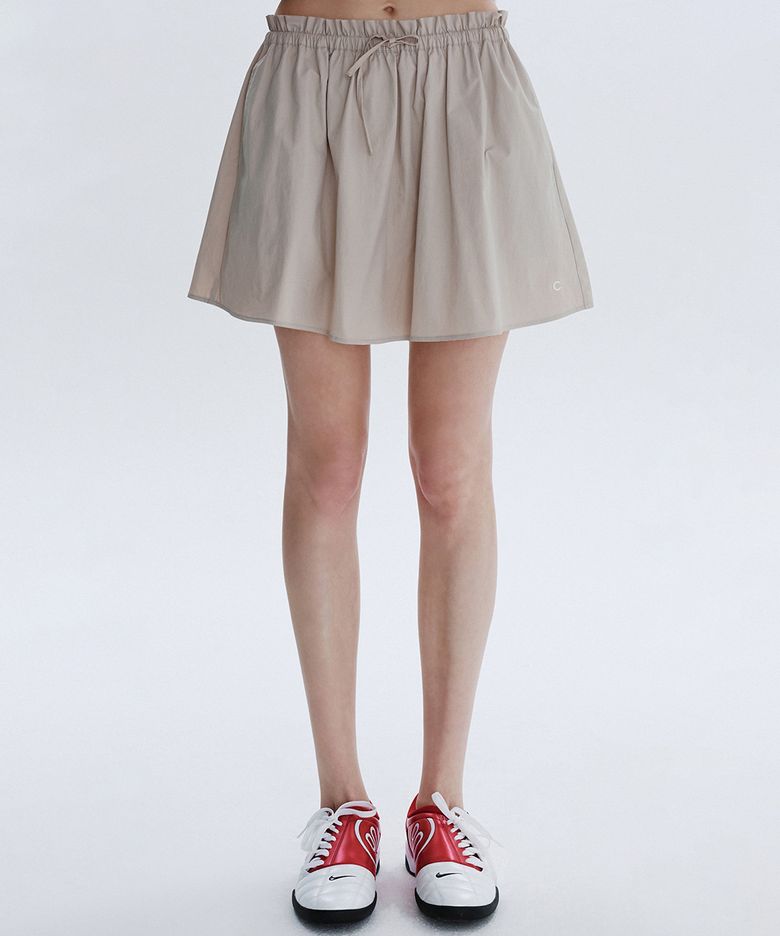 [26SM clove] Shirring Volume Mini Skirt (Beige)