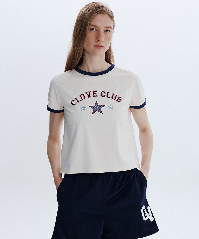 [26SM clove] Star Logo Ringer T-Shirt (Light Beige)