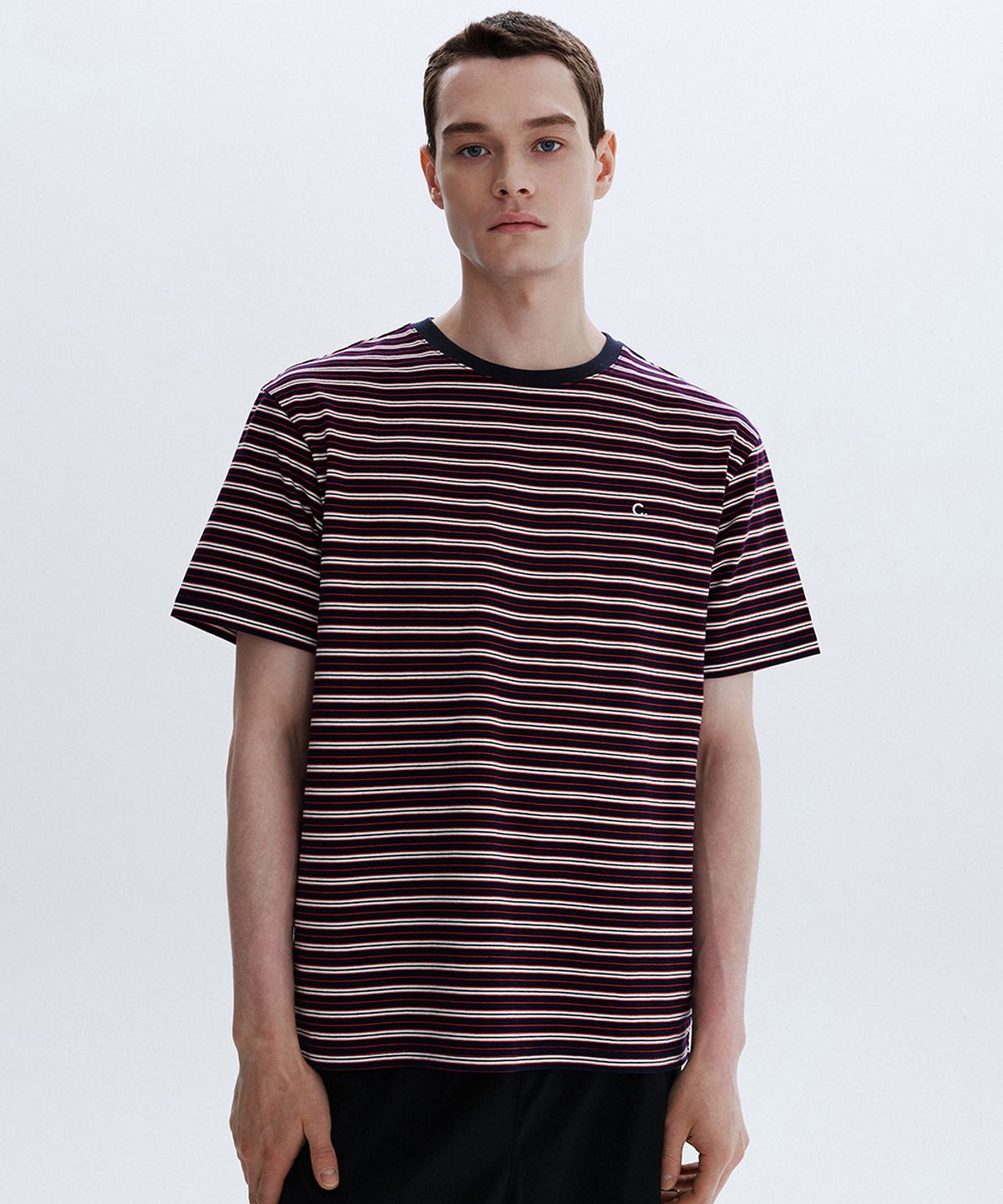 클로브(CLOVE) [26SM clove] Stripe Logo T-Shirt_Men (Navy)