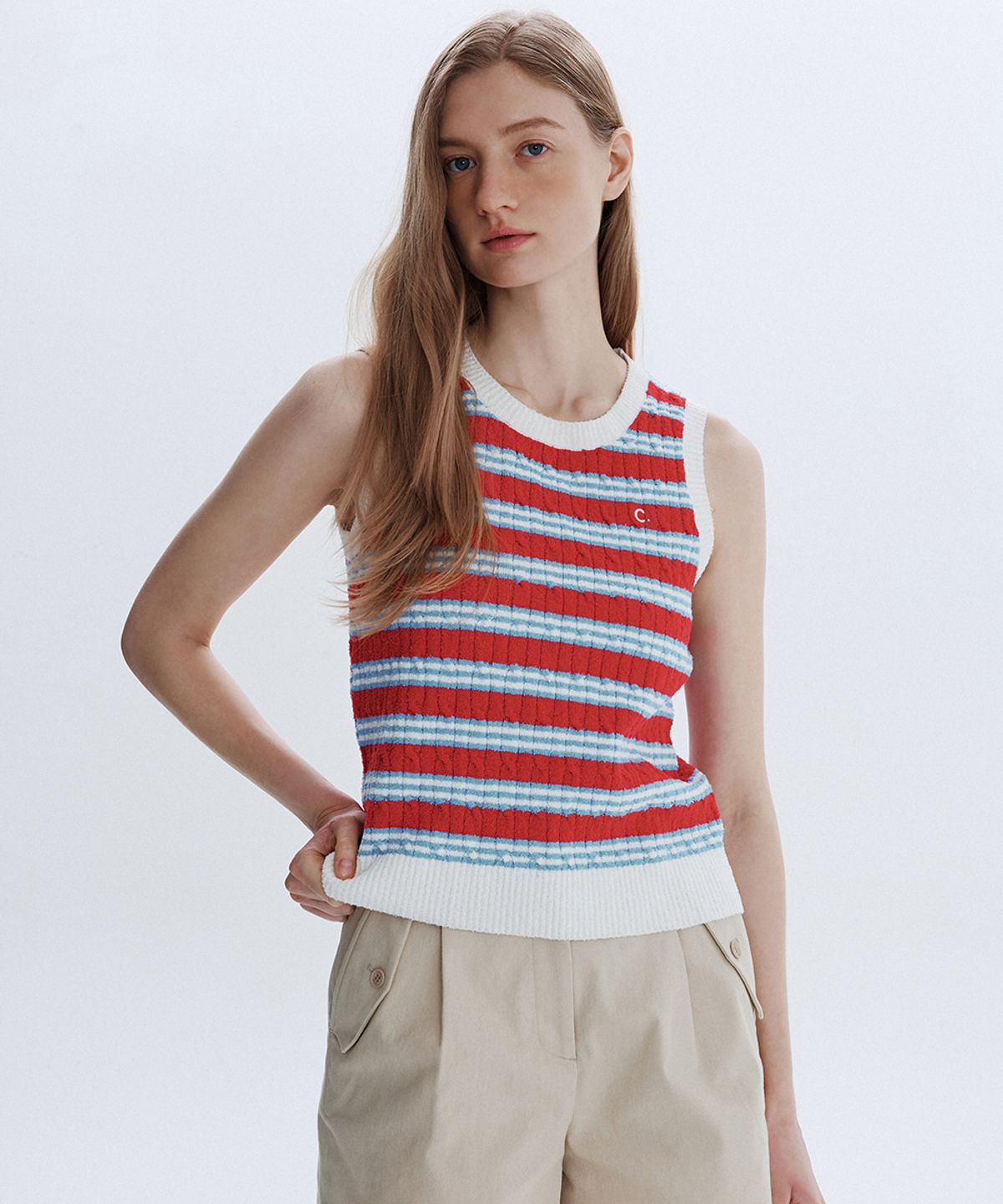 클로브(CLOVE) [26SM clove] Boucle Stripe Knit Vest (Red)
