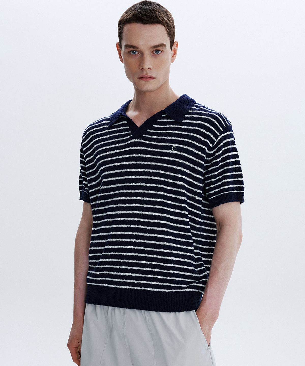 클로브(CLOVE) [26SM clove] Stripe Boucle Collar Knit_Men (Navy)