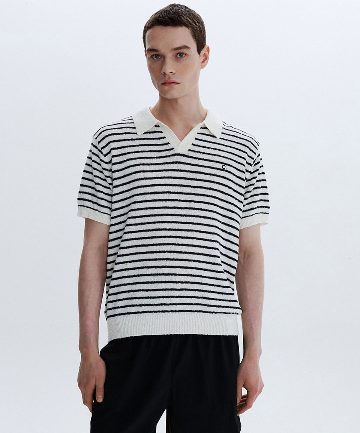 클로브(CLOVE) [26SM clove] Stripe Boucle Collar Knit_Men (Ivory)