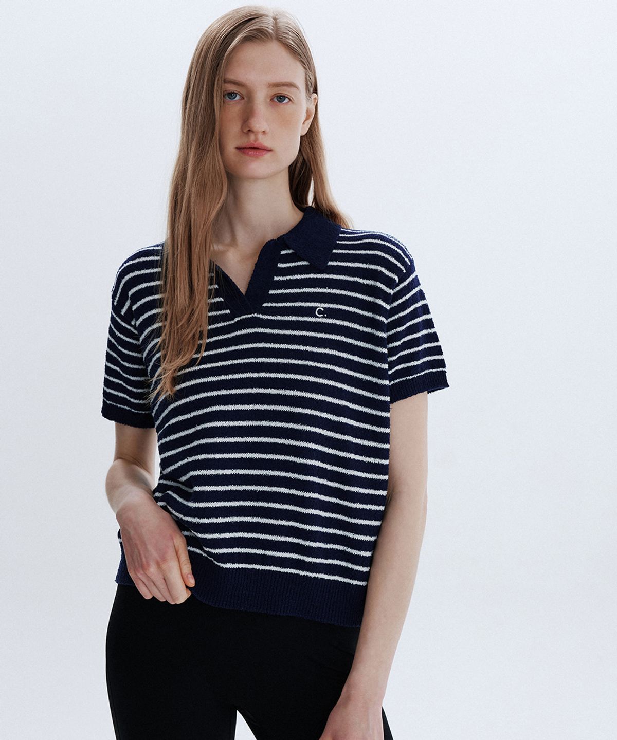 클로브(CLOVE) [26SM clove] Stripe Boucle Collar Knit (Navy)