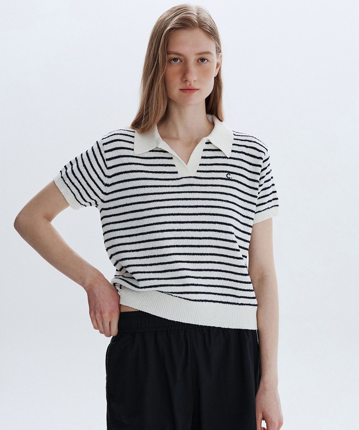 클로브(CLOVE) [26SM clove] Stripe Boucle Collar Knit (Ivory)