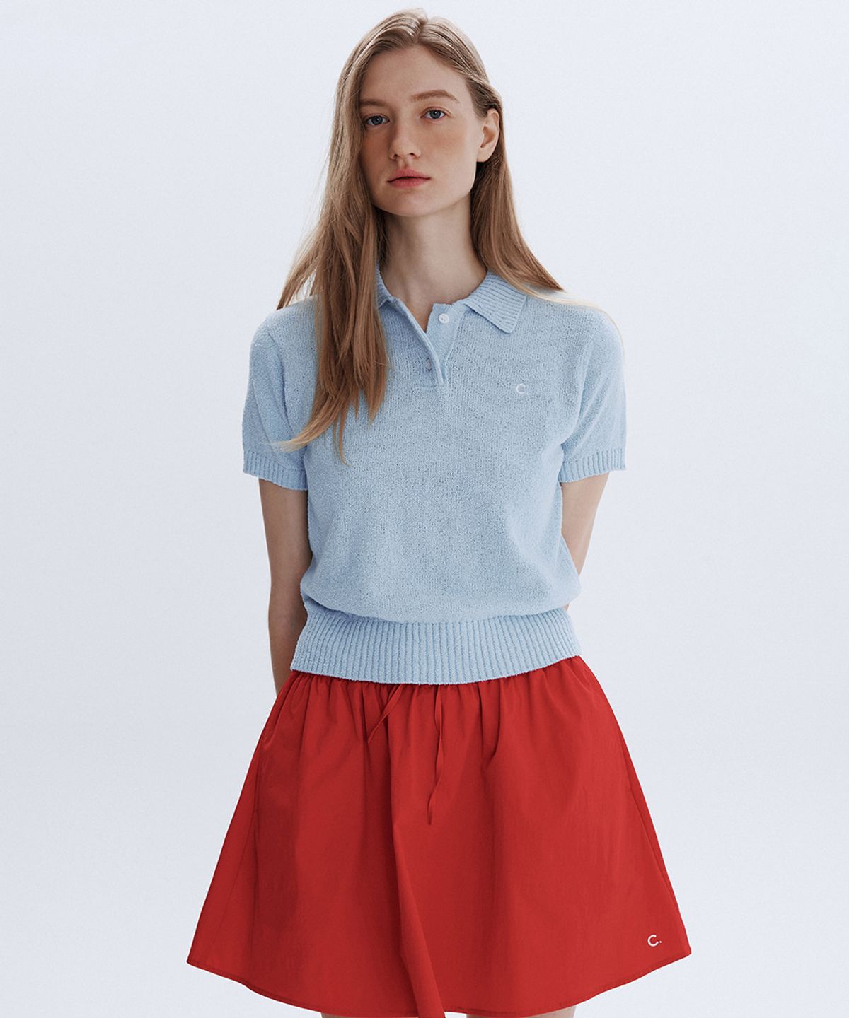 클로브(CLOVE) [26SM clove] Boucle Open Collar Knit (Light Blue)