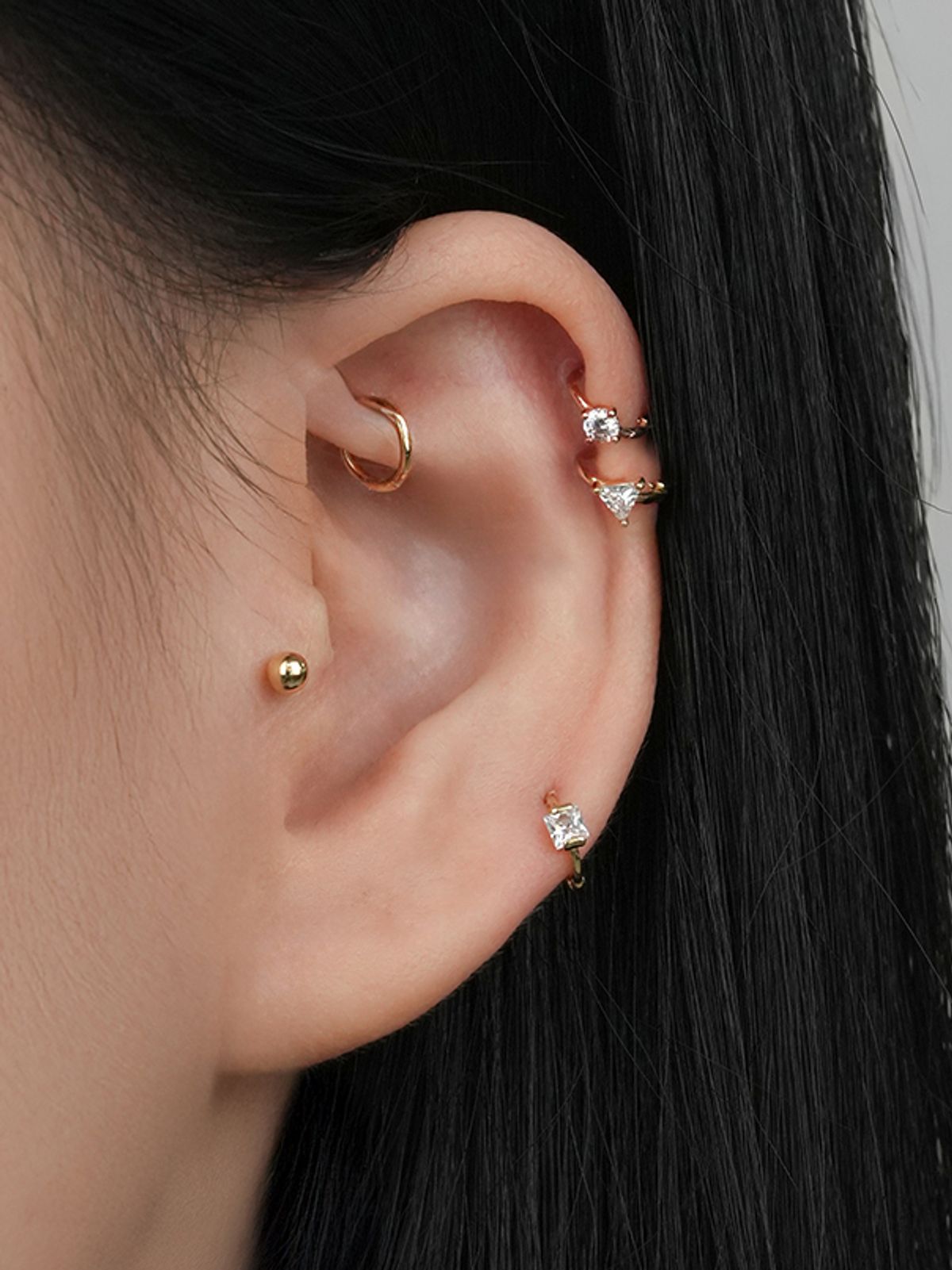 미니멀피어싱(MINIMALPIERCING) 14K 미니 포인트 큐빅 귓바퀴 원터치 링 귀걸이