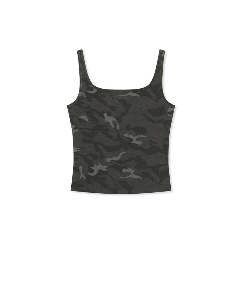 SQUARE NECK CROPPED TANK TOP IN CHARCOAL