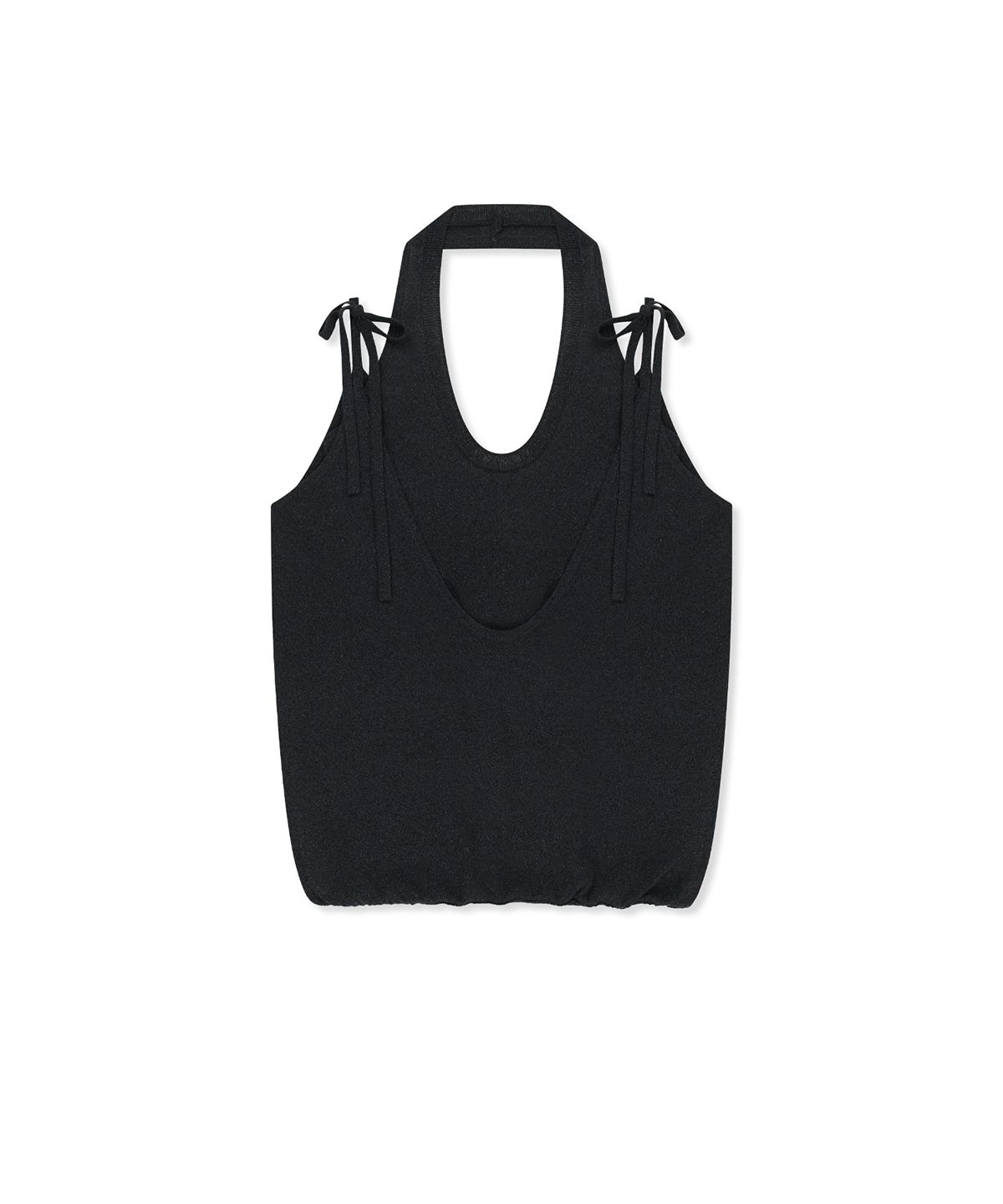 마뗑킴(MATIN KIM) LAYERED TIE HALTER NECK KNIT TOP IN BLACK