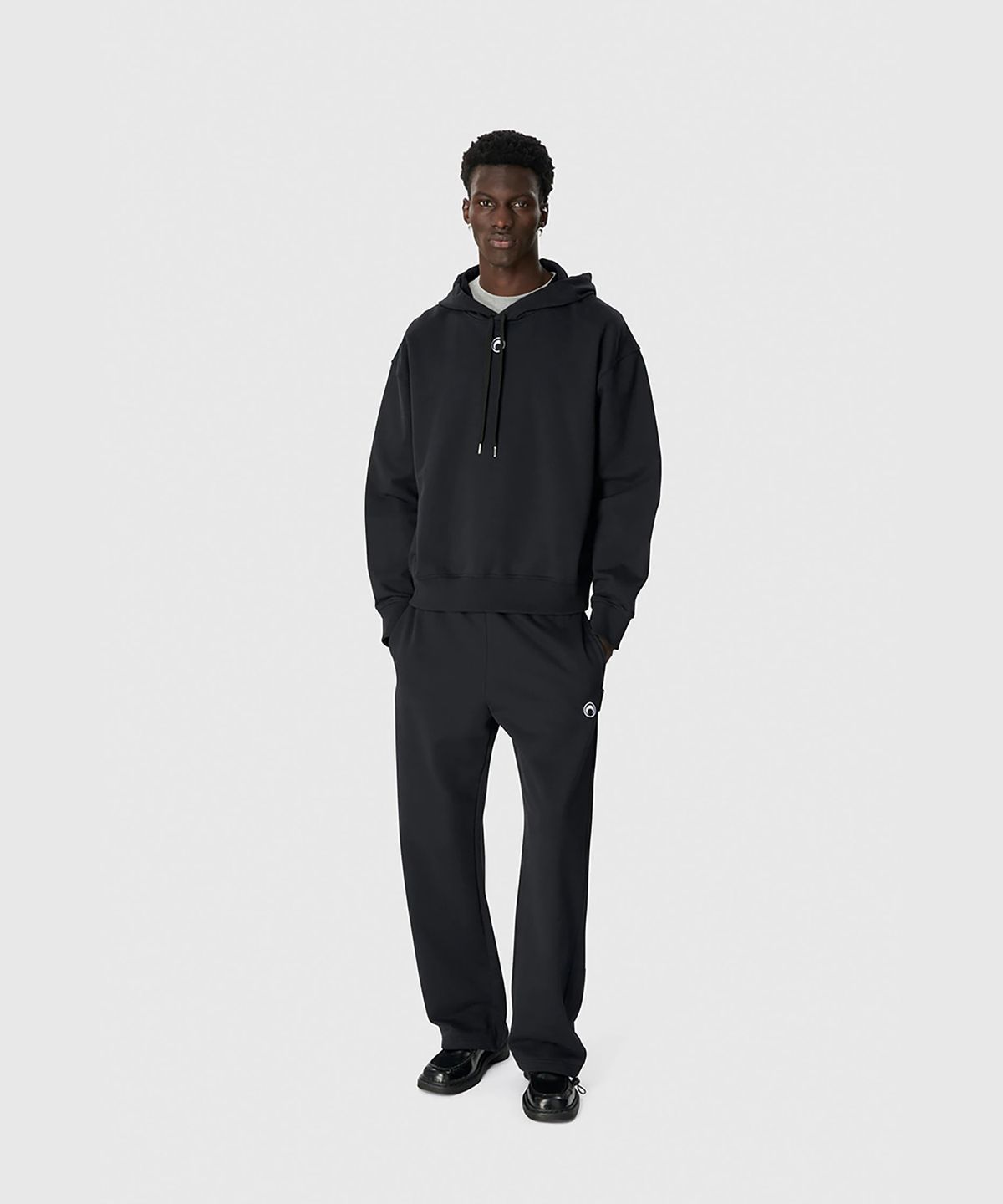 마린 세르(MARINE SERRE) (M) 문 로고 저지 플리스 후디 블랙 MOON LOGO JERSEY FLEECE HOODIE BK99 BLACK