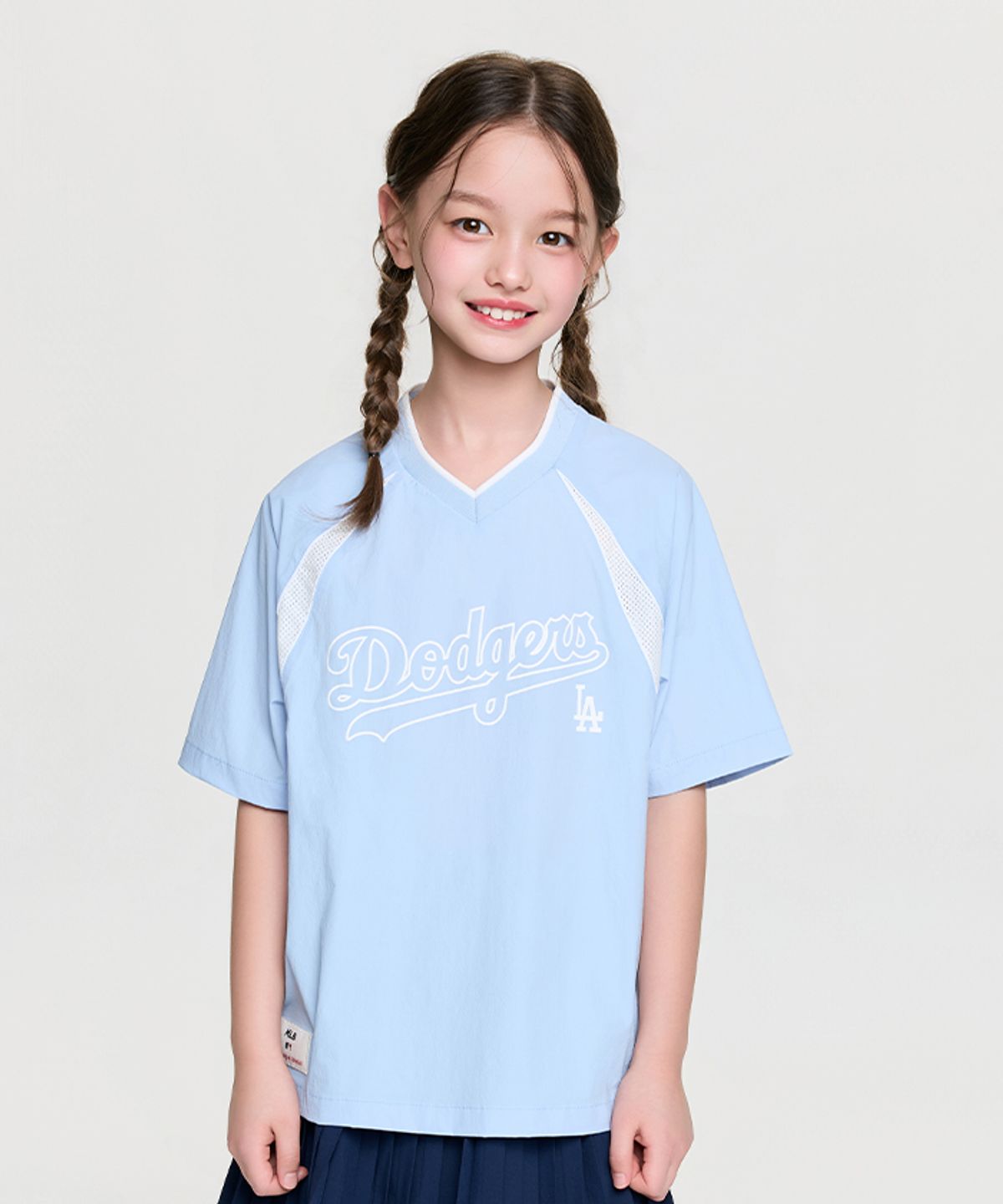 엠엘비 키즈(MLB KIDS) 스포티브 바시티 우븐 메쉬 배색 티셔츠 LA (L.Blue)