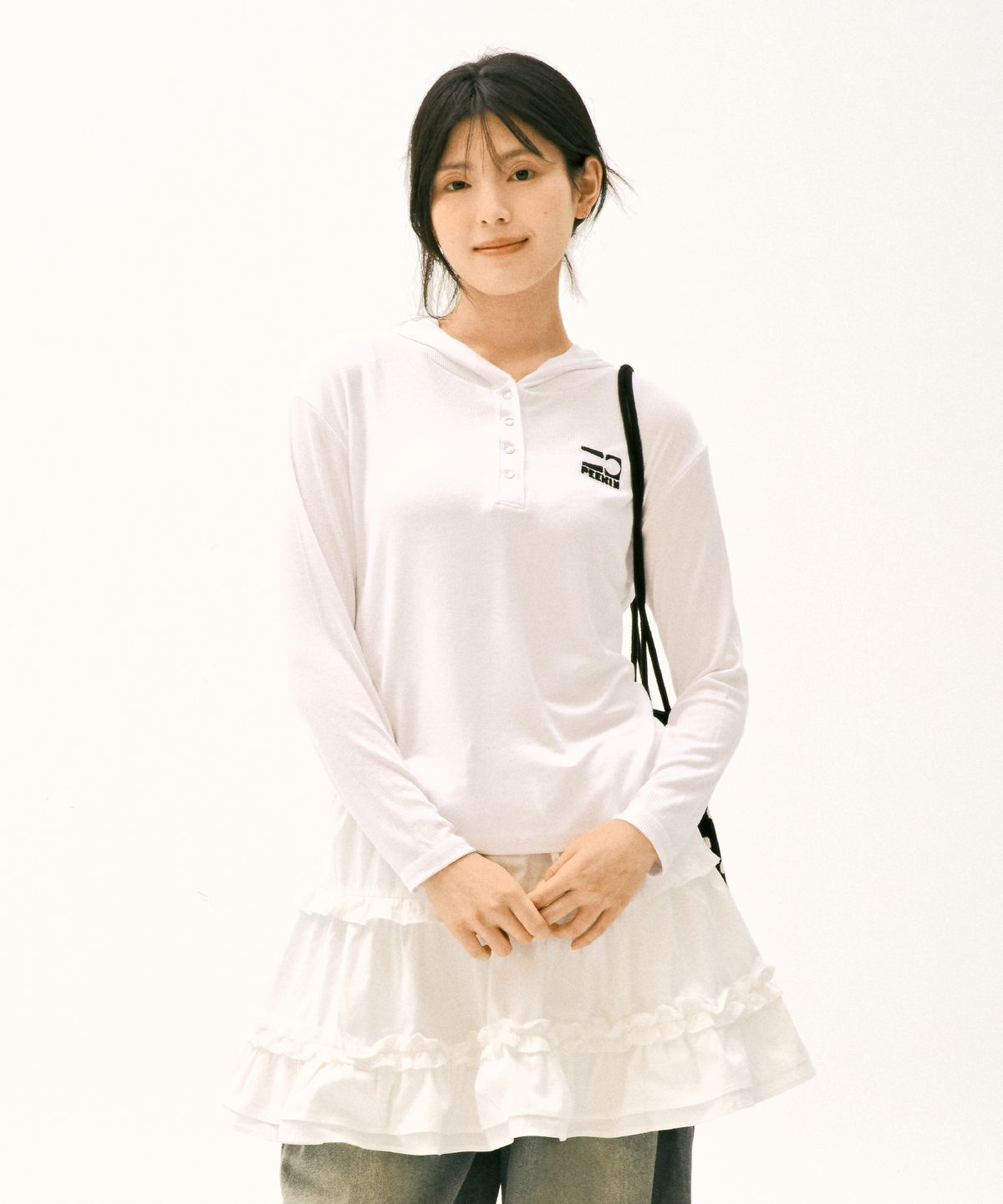 앤드어게인(ANDAGAIN) 슬림 롱슬리브 후드 (화이트
