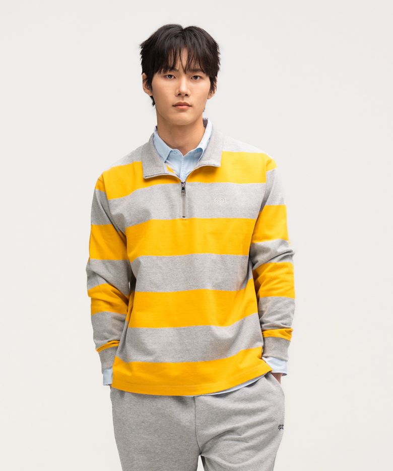 STRIPED RUGBY HALF ZIP UP (YELLOW)
