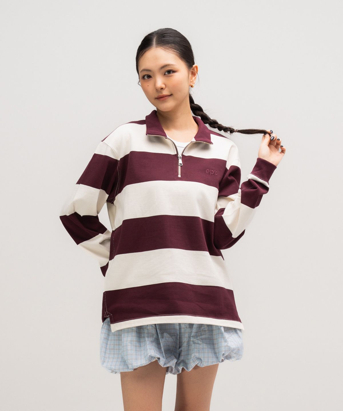 이피티(EPT) STRIPED RUGBY HALF ZIP UP (BURGUNDY)