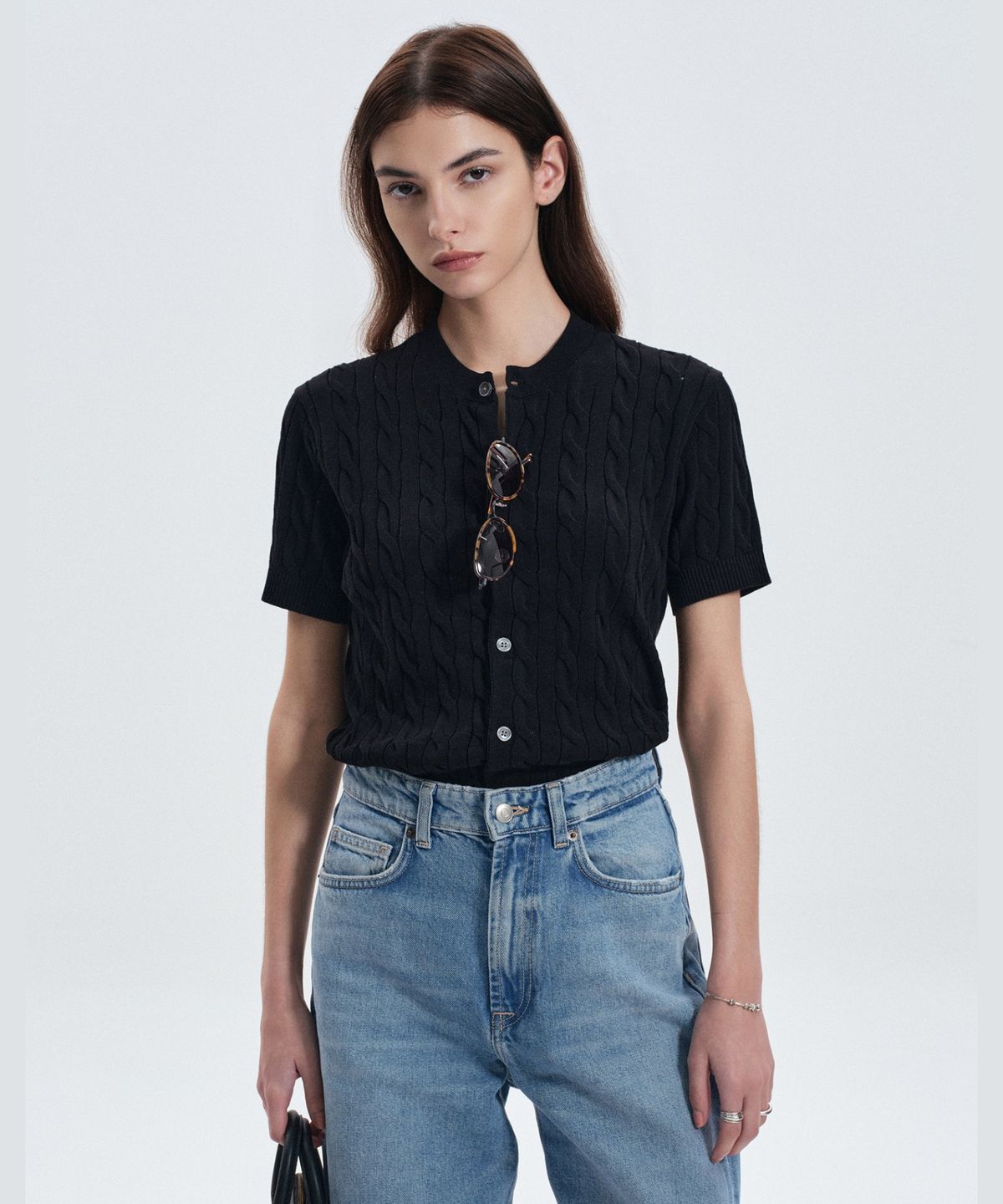 티엔지티 우먼(TNGT WOMAN) W Cable Knit Cardigan (Black) TNSW6E208BK