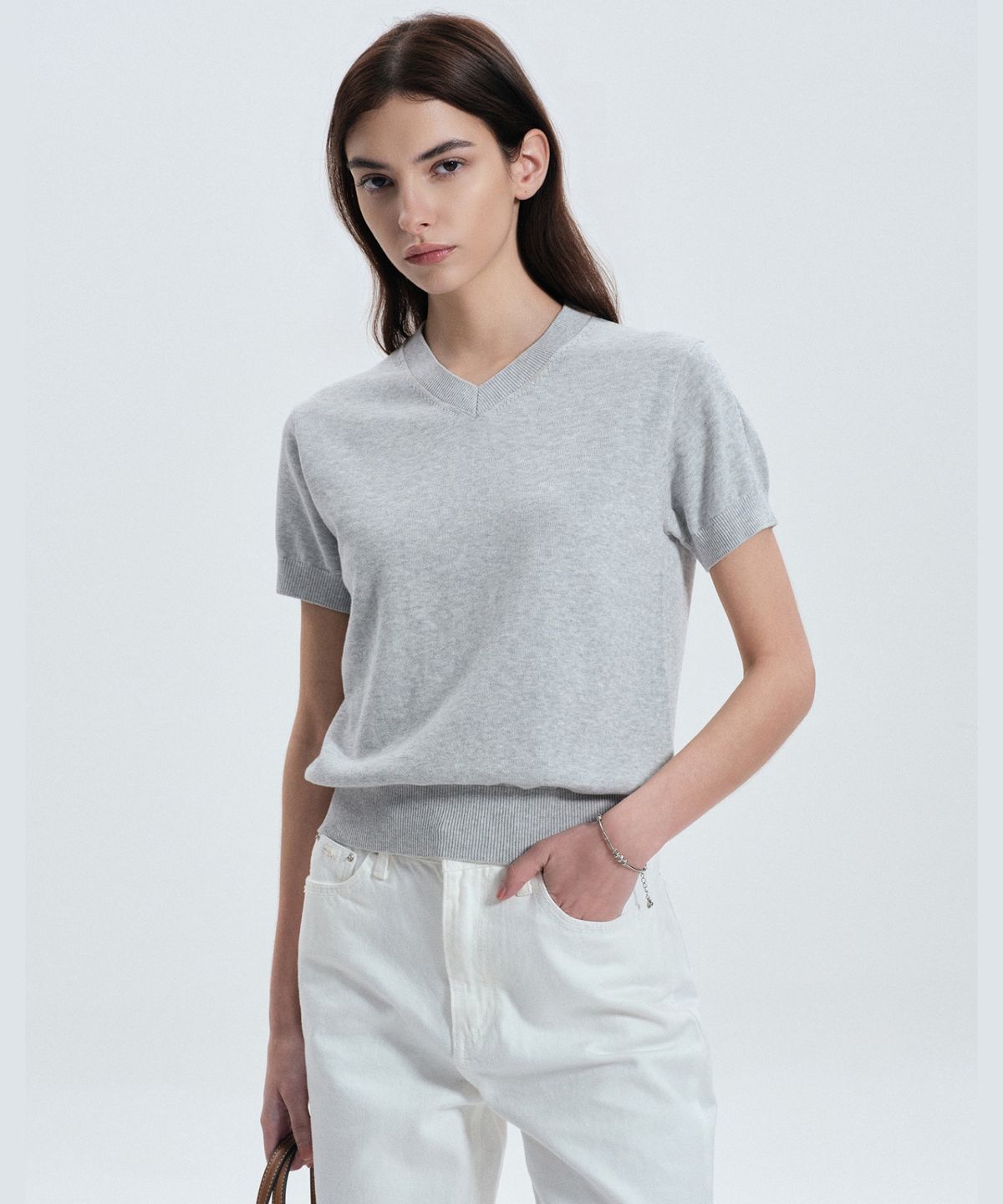 티엔지티 우먼(TNGT WOMAN) W V-Neck Knit (Melange Grey) TNSW6E207G2