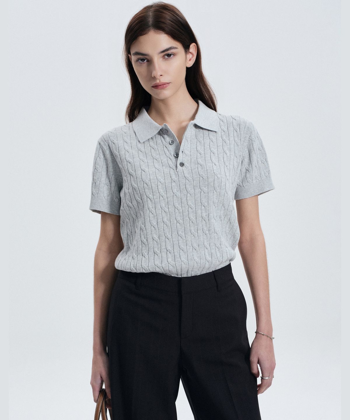 티엔지티 우먼(TNGT WOMAN) W Cable Polo Washable Knit (Melange Grey) TNSW6E206G2