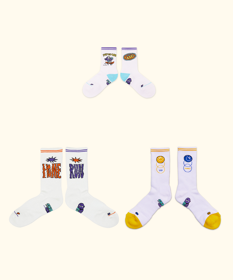 [패밀리 3PACK] 쿠셔닝 크루 삭스-4types