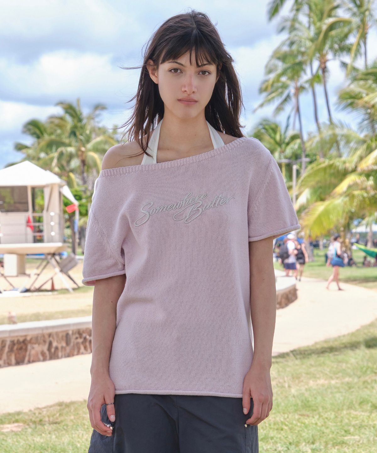 썸웨어버터(SOMEWHEREBUTTER) Nini Half Knit - Light Pink