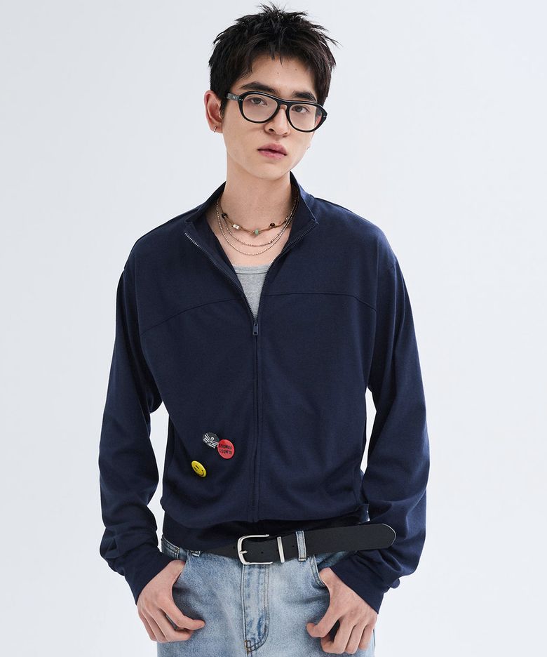 슬림핏 라이트 저지 집업 [네이비]