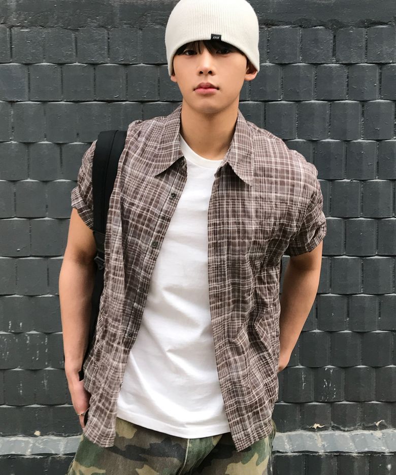 빈티지 링클 체크 반팔 셔츠 [브라운]