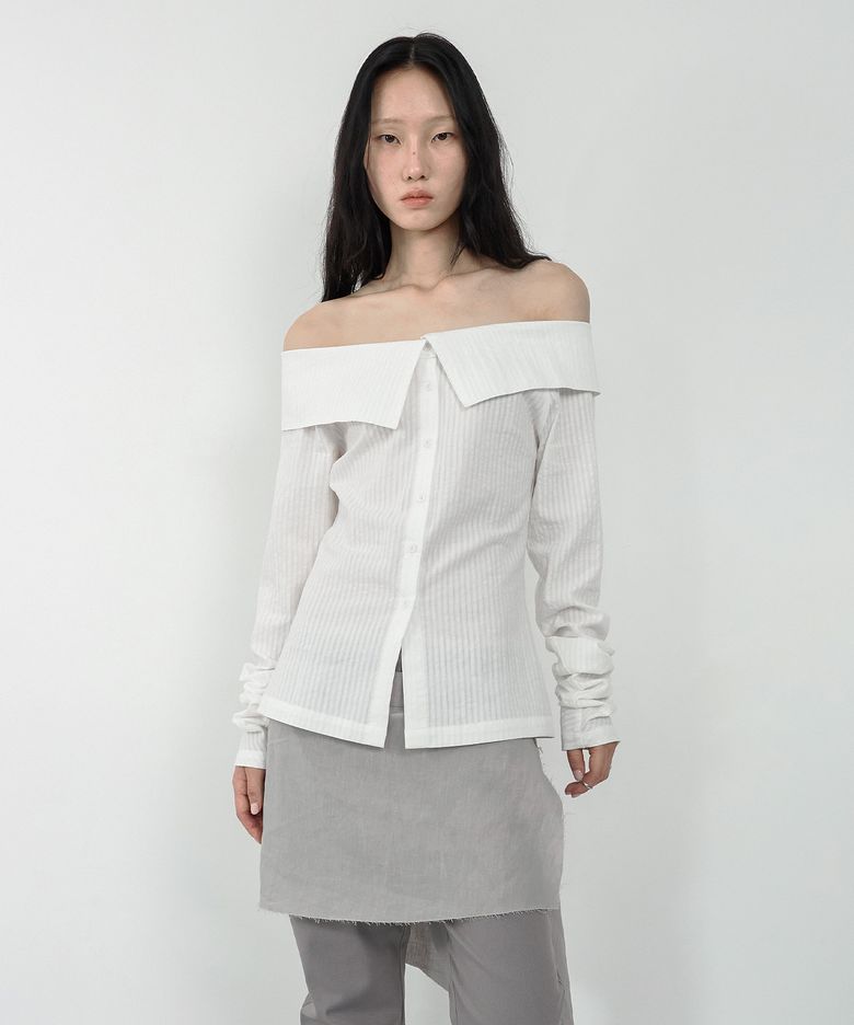 STRIPED OFF SHOULDER SHIRT WHITE