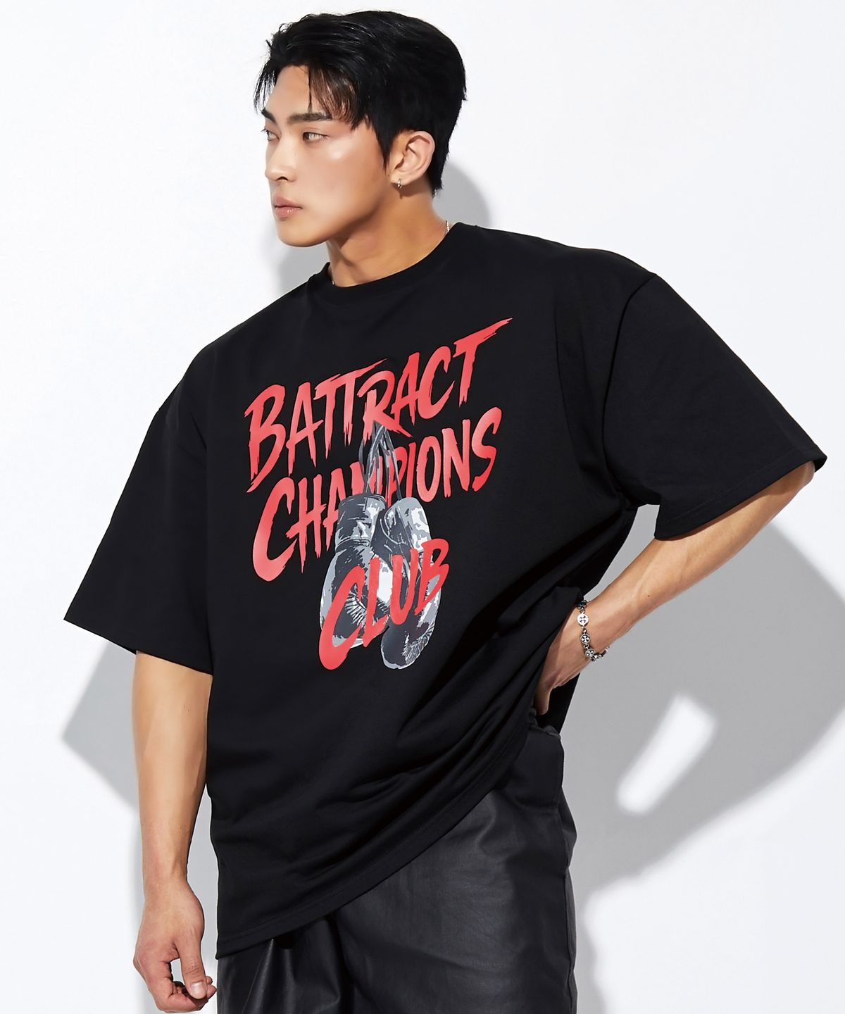 베트랙트(BATTRACT) 챔피언스 클럽 복싱 오버핏 반팔티_블랙