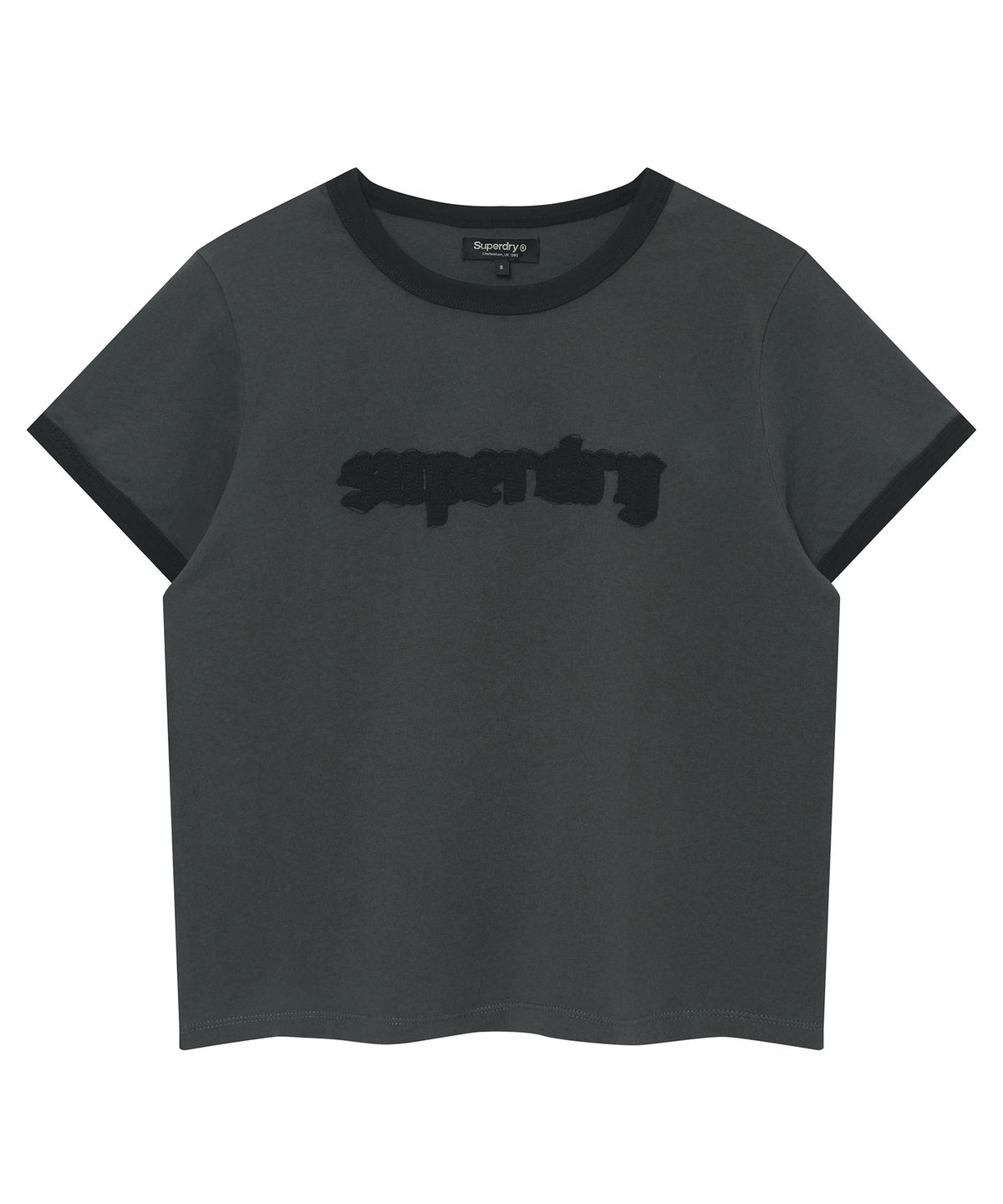 슈퍼드라이(SUPERDRY) 우먼스 빈티지 로고 패치 링거 티셔츠 차콜 SDFISCQ50CHL