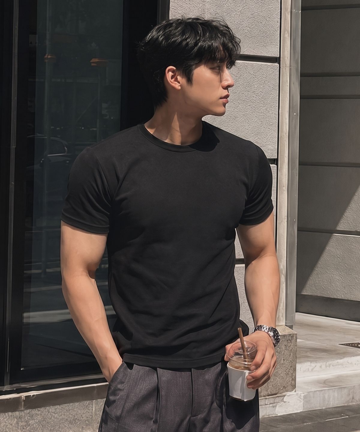 베트랙트(BATTRACT) 머슬 핏 데일리 무지  반팔티_블랙