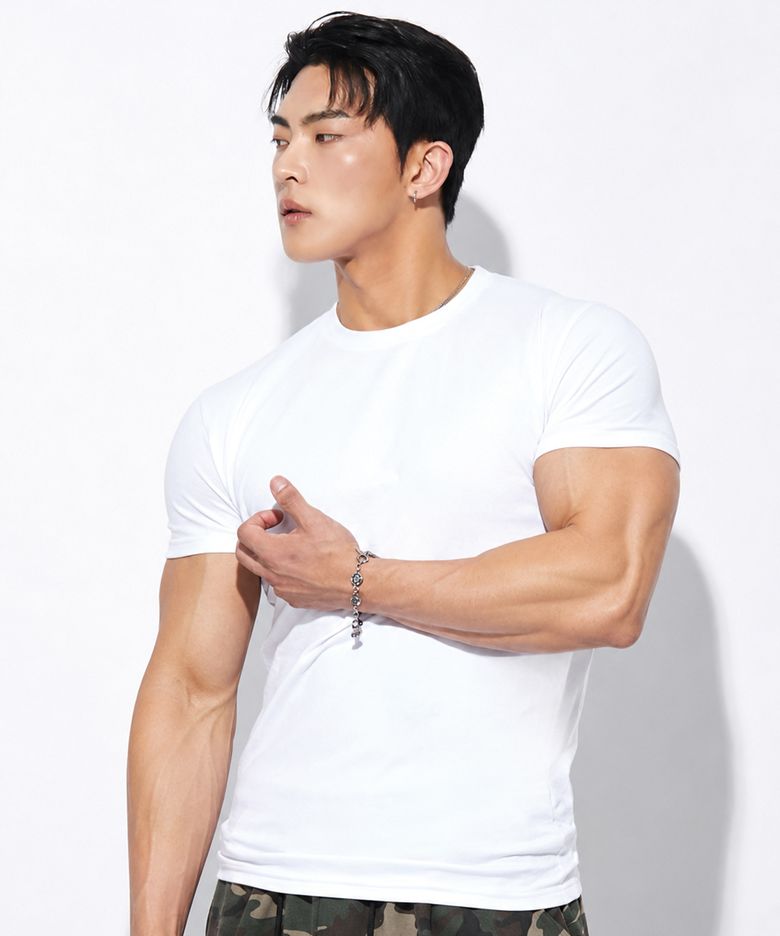 머슬 핏 데일리 무지  반팔티_화이트