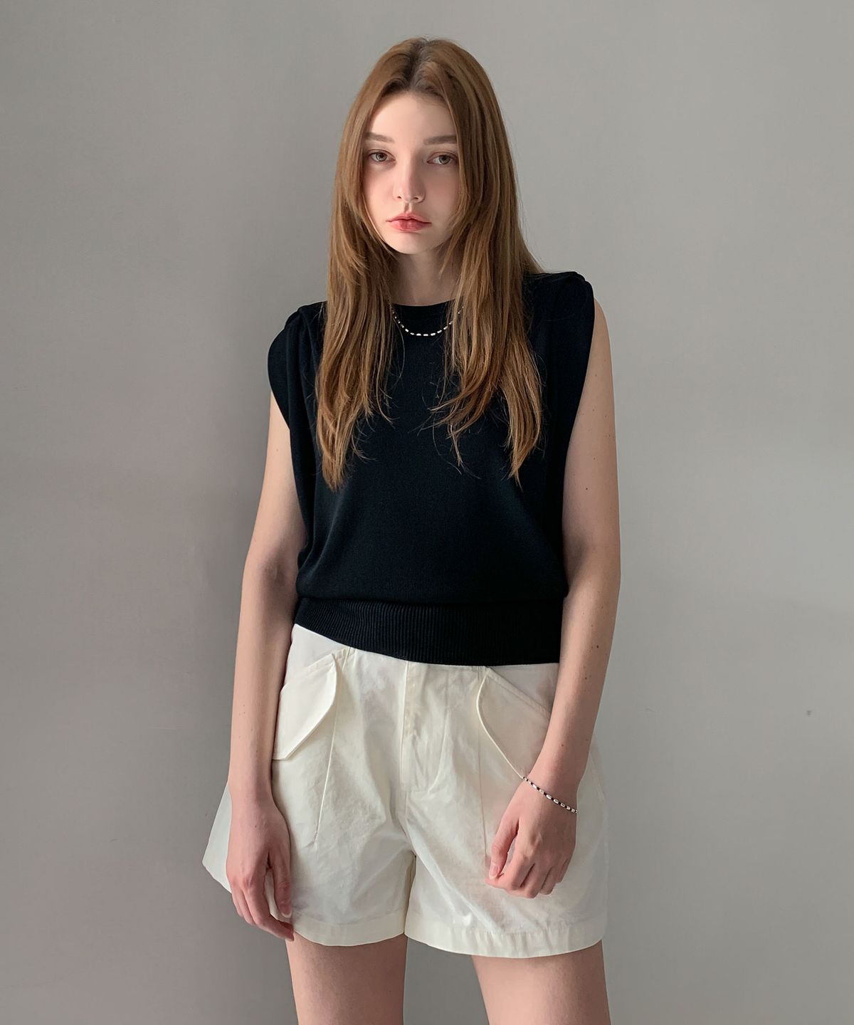 바스카라(VASCARA) Round Shirring Cap Sleeve Knit (4colors)