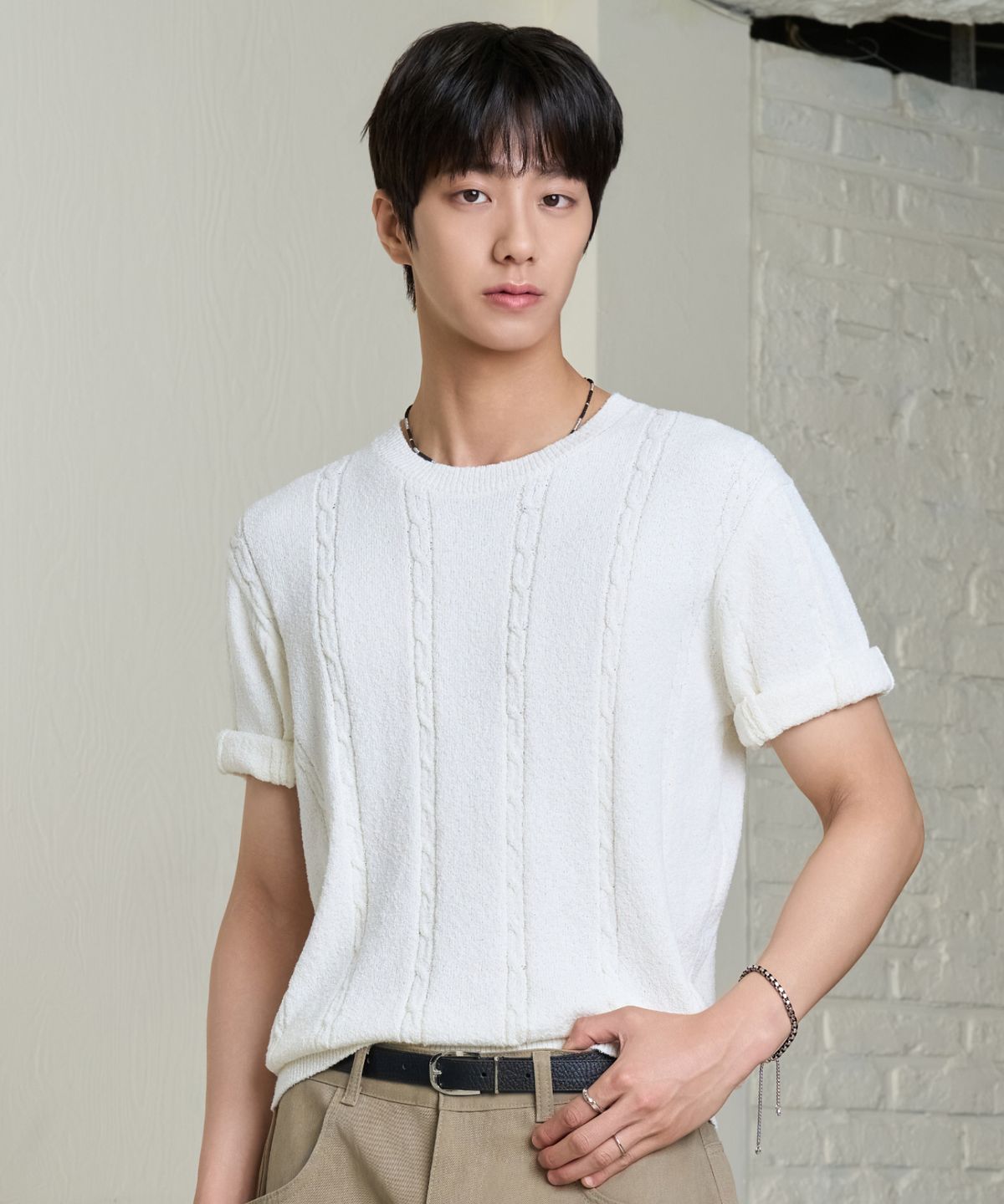 효지(HYOJI) 26 SS 워셔블 케이블 라운드 크롭 니트 (6컬러)