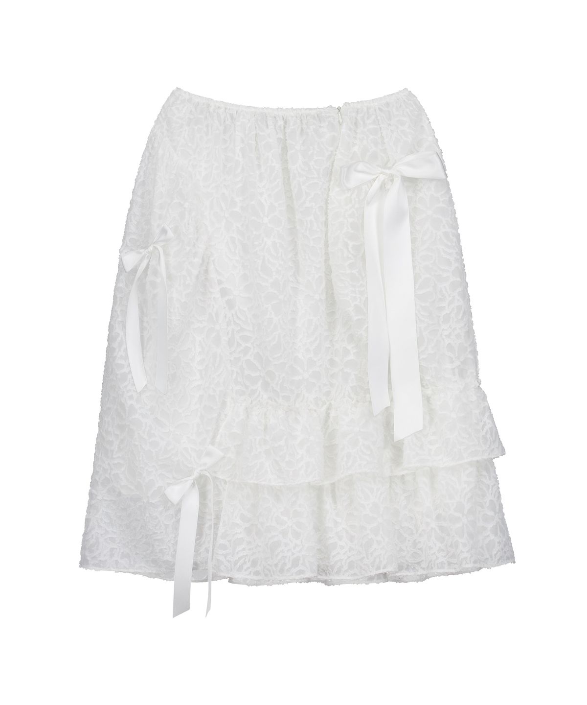 센뉴(SENUE) Floral Sheer Ruffle Ribbon Skirt (WHITE)