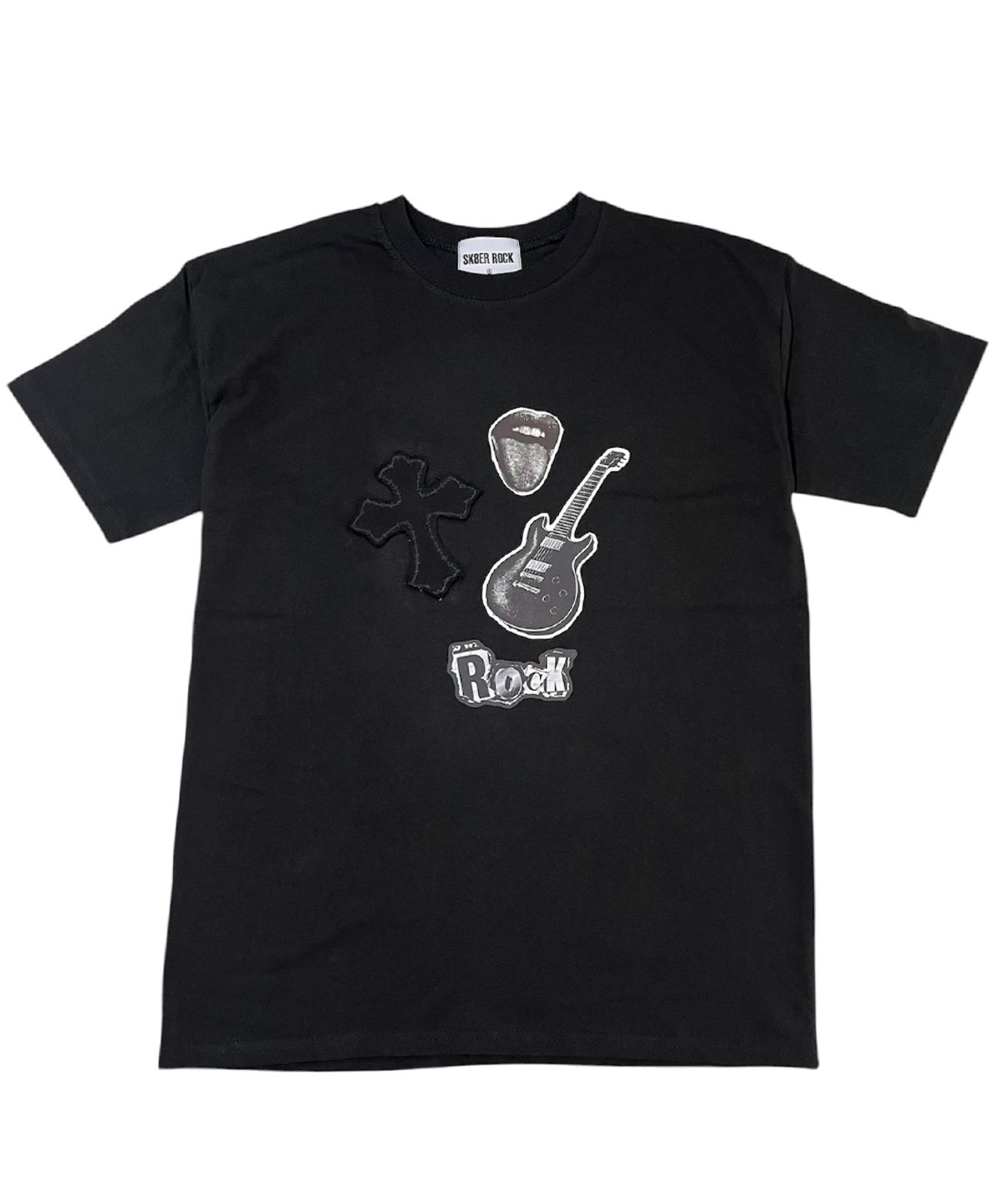 스케이터락(SK8ER ROCK) Rock Cross Collage T-Shirt ((Black))