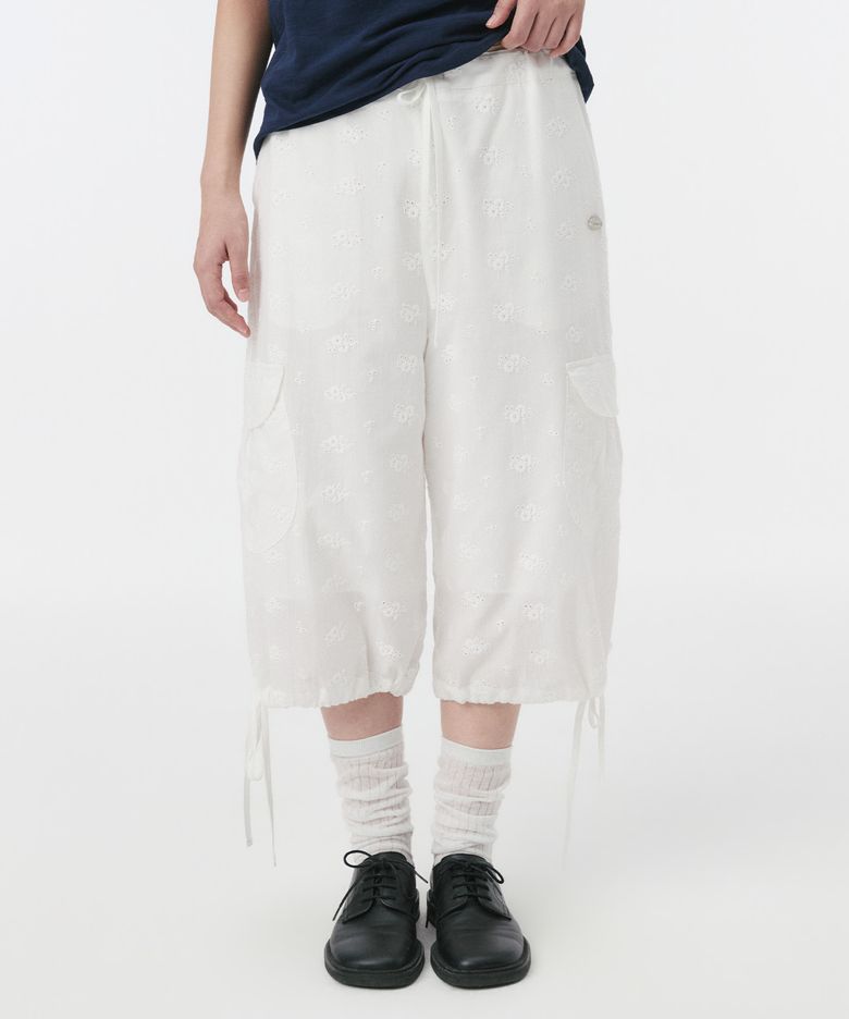 EYELET PUNCHING CARGO PANTS, WHITE